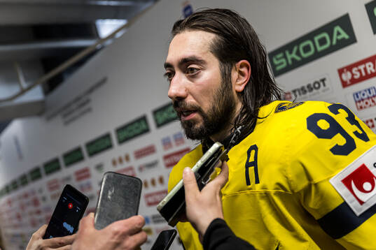 Mika Zibanejad of Sweden in mixed zone