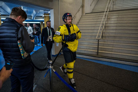 Rasmus Sandin of Sweden in mixed zone