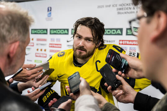 Rasmus Andersson of Sweden in mixed zone