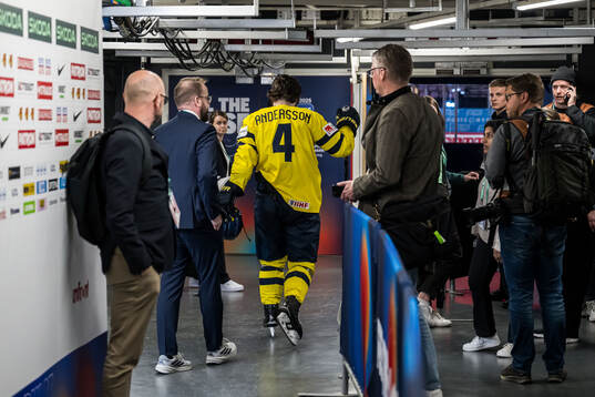 Rasmus Andersson of Sweden in mixed zone