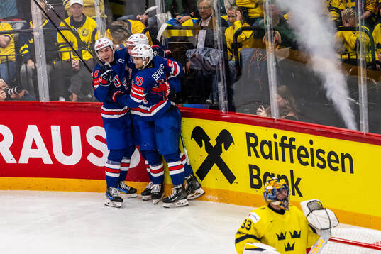 Matty Beniers, Zach Werenski and Jackson LaCombe of USA