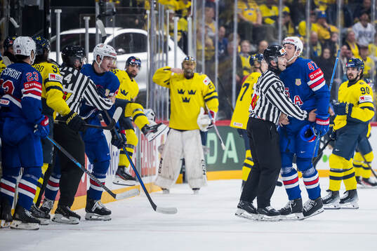 Mika Zibanejad of Sweden and Michael McCarron of USA