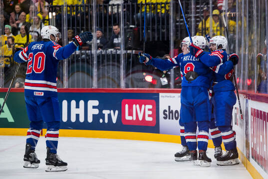 Conor Garland of USA celebrates