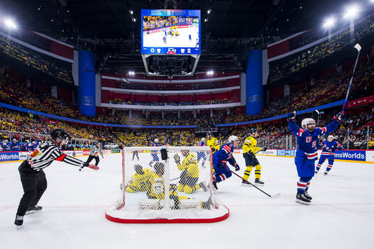 Conor Garland of USA celebrates