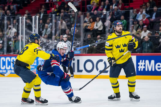 Rasmus Sandin and Rasmus Andersson of Sweden against Drew