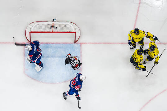William Nylander of Sweden celebrates with Marcus Johansson