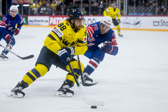 William Nylander of Sweden and Brady Skjei of USA