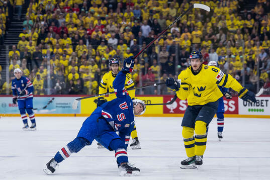 Clayton Keller of USA and Jonas Brodin of Sweden