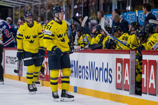 Alexander Wennberg and Emil Heineman of Sweden looks