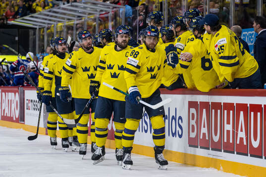 William Nylander of Sweden celebrates