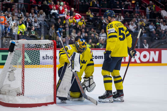 Goaltender Samuel Ersson and Erik Gustafsson of Sweden