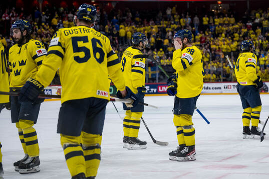 Rasmus Sandin of Sweden looks dejected