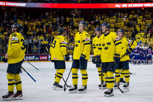Jonas Brodin of Sweden looks dejected