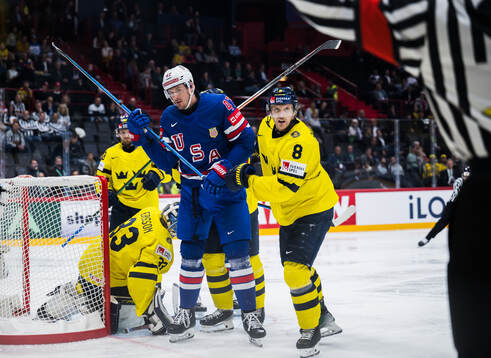 Michael McCarron of USA and Jonas Brodin of Sweden