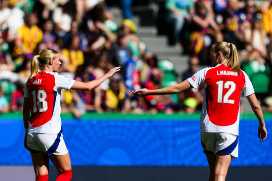 Chloe Kelly and Frida Maanum of Arsenal