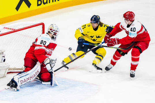 William Karlsson of Sweden against goaltender Frederik