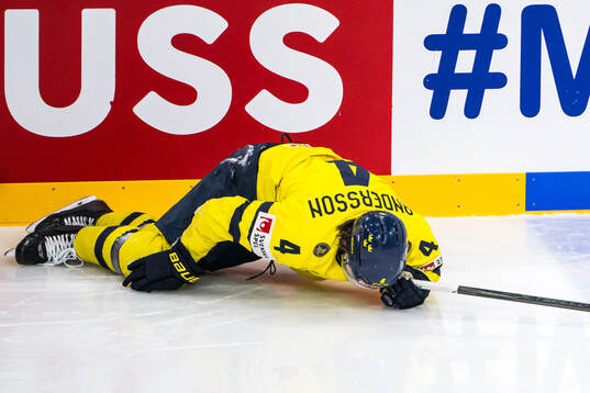 Rasmus Andersson of Sweden in pain