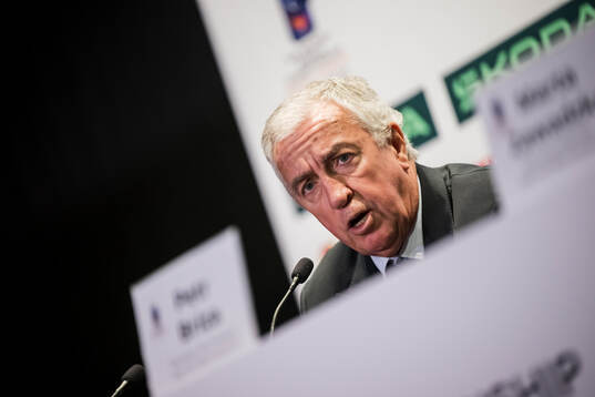 Luc Tardif, IIHF President at a end-of-tournament press