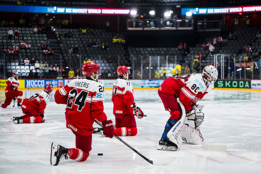 Nikolaj Ehlers, Alexander True and goaltender Frederik