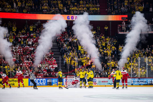 Marcus Johansson of Sweden celebrates with team mates