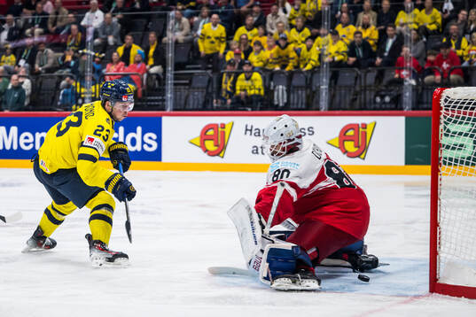 Lucas Raymond of Sweden scores 4-0 past  Frederik Dichow of