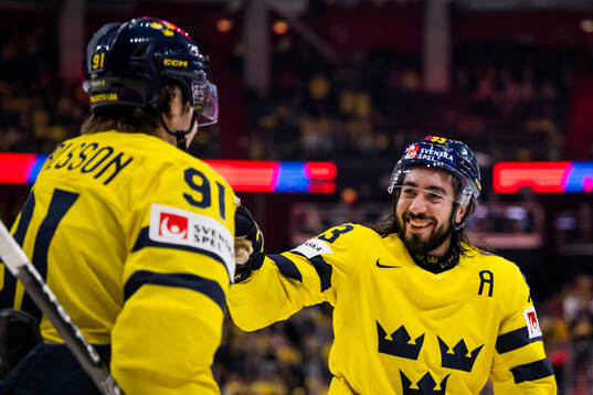 Mika Zibanejad of Sweden celebrates