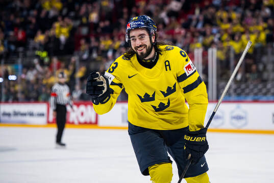 Mika Zibanejad of Sweden celebrates
