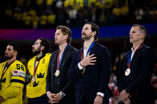 Arvid Söderblom, Filip Forsberg, and Max Friberg of Sweden