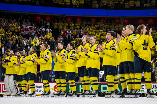 The players of Sweden thank the supporters with