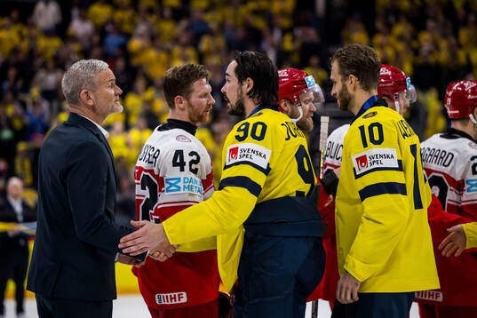 Head coach Mikael Gath of Denmark and Marcus Johansson of