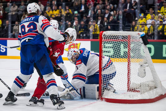 Goaltender Jeremy Swayman of USA