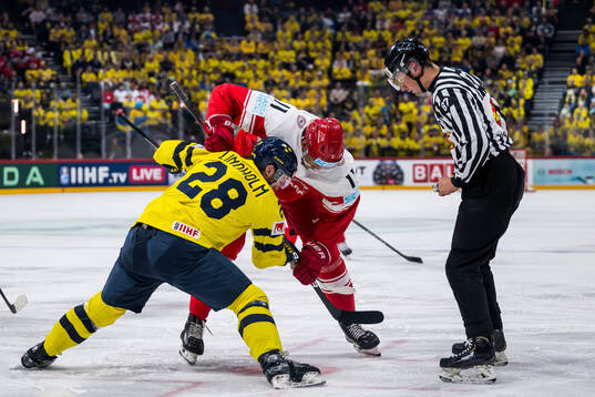 Elias Lindholm of Sweden and Alexander True of Denmark