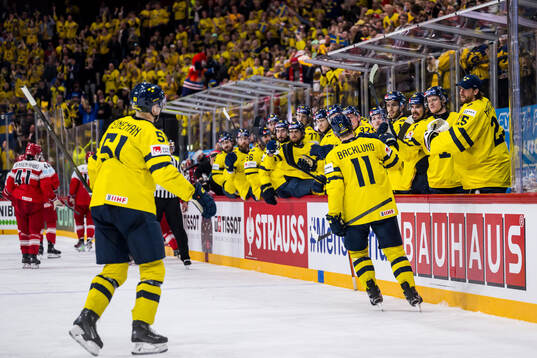 Marcus Johansson and Anton Bengtsson of Sweden celebrate