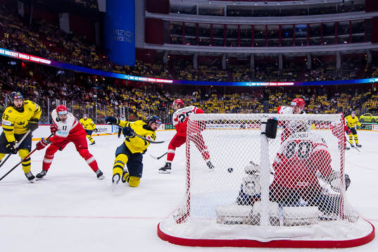 Marcus Johansson of Sweden scores the 3-0 goal behind