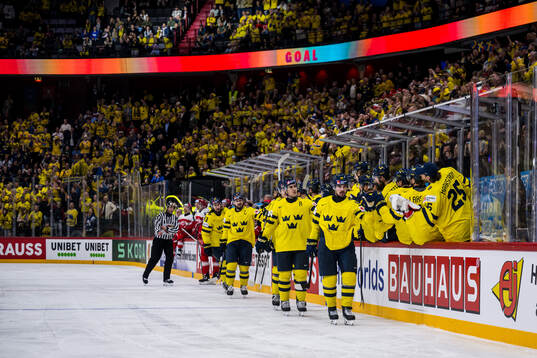 Marcus Johansson of Sweden celebrates with team mates