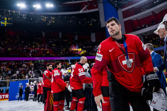 Kevin Fiala of Switzerland looks dejected