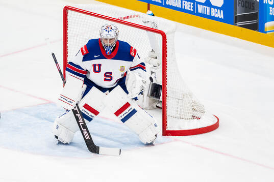 goaltender Jeremy Swayman of USA