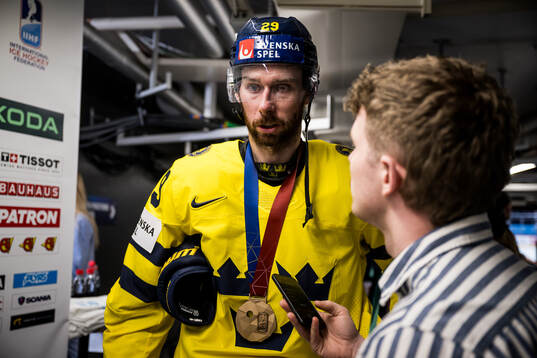 Marcus Pettersson of Sweden is being interviewed