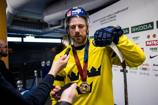 Elias Lindholm of Sweden is being interviewed