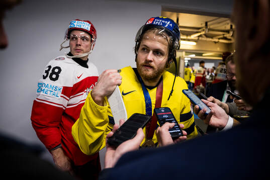 William Nylander of Sweden is being interviewed