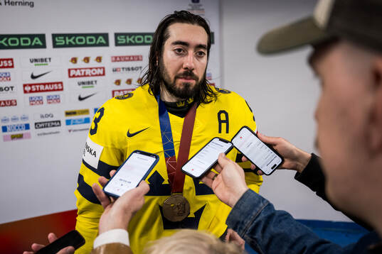 Mika Zibanejad of Sweden is being interviewed