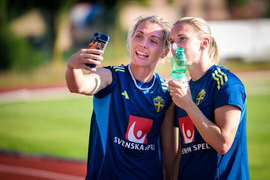Goalkeeper Jennifer Falk an Jonna Andersson  of the Swedish