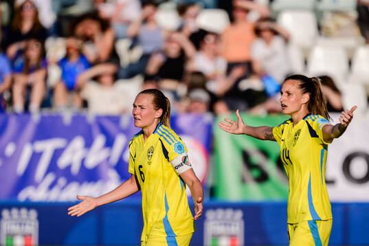 Magdalena Eriksson and Nathalie Björn of Sweden reacts
