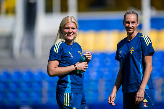 Goalkeeper Emma Holmgren and Ellen Wangerheim of Sweden