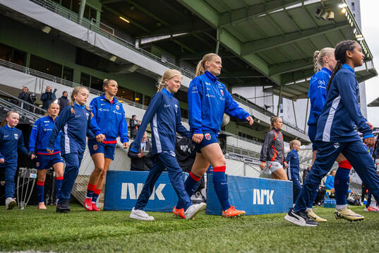 Mathilde Harviken of Norway enters the pitch