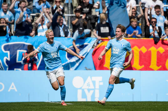 Malmö FFs Otto Rosengren och Johan Karlsson jublar