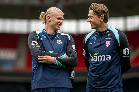 Erling Braut Haaland and Sander Berge of the Norwegian