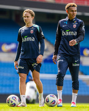 Andreas Schjelderup and Antonio Nusa of the Norwegian