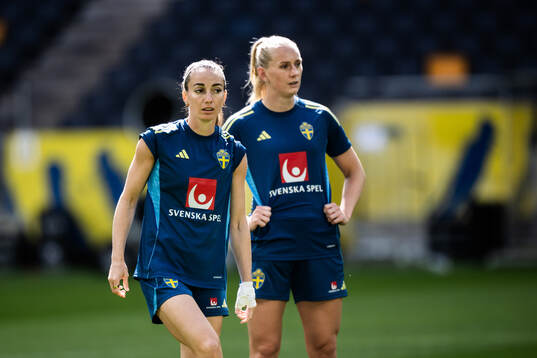 Kosovare Asllani and Stina Blackstenius of the Swedish