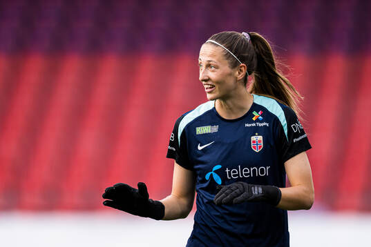 Goalkeeper Cecilie Fiskerstrand of Norway warms up